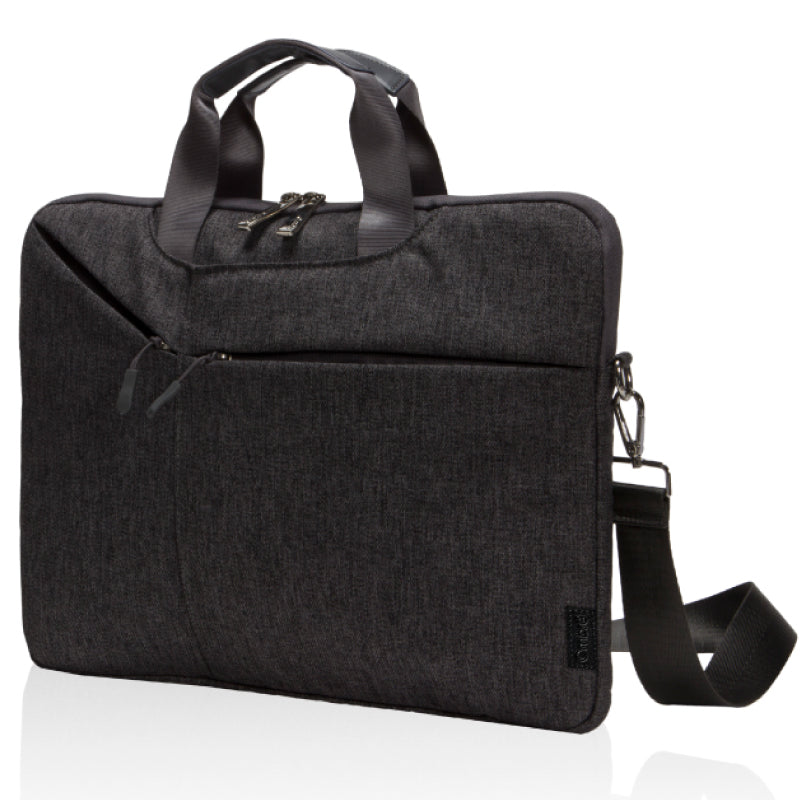 תיק צד למחשב נייד בעיצוב אורבני מבד מלאנז' מבט מהצד שחור 