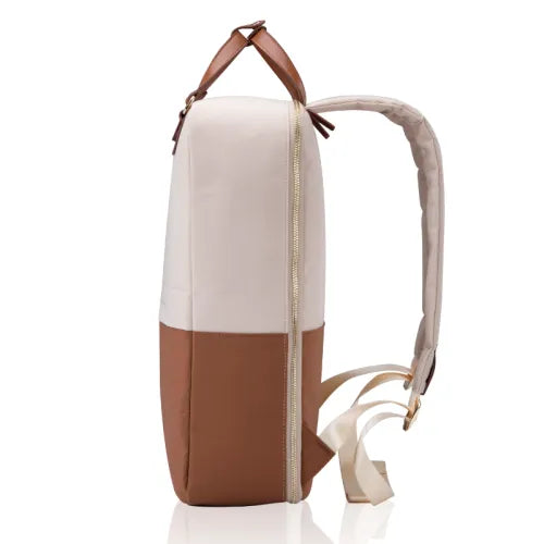 תיק גב יוקרתי למחשב נייד עם ידיות נשיאה מעור חום צד