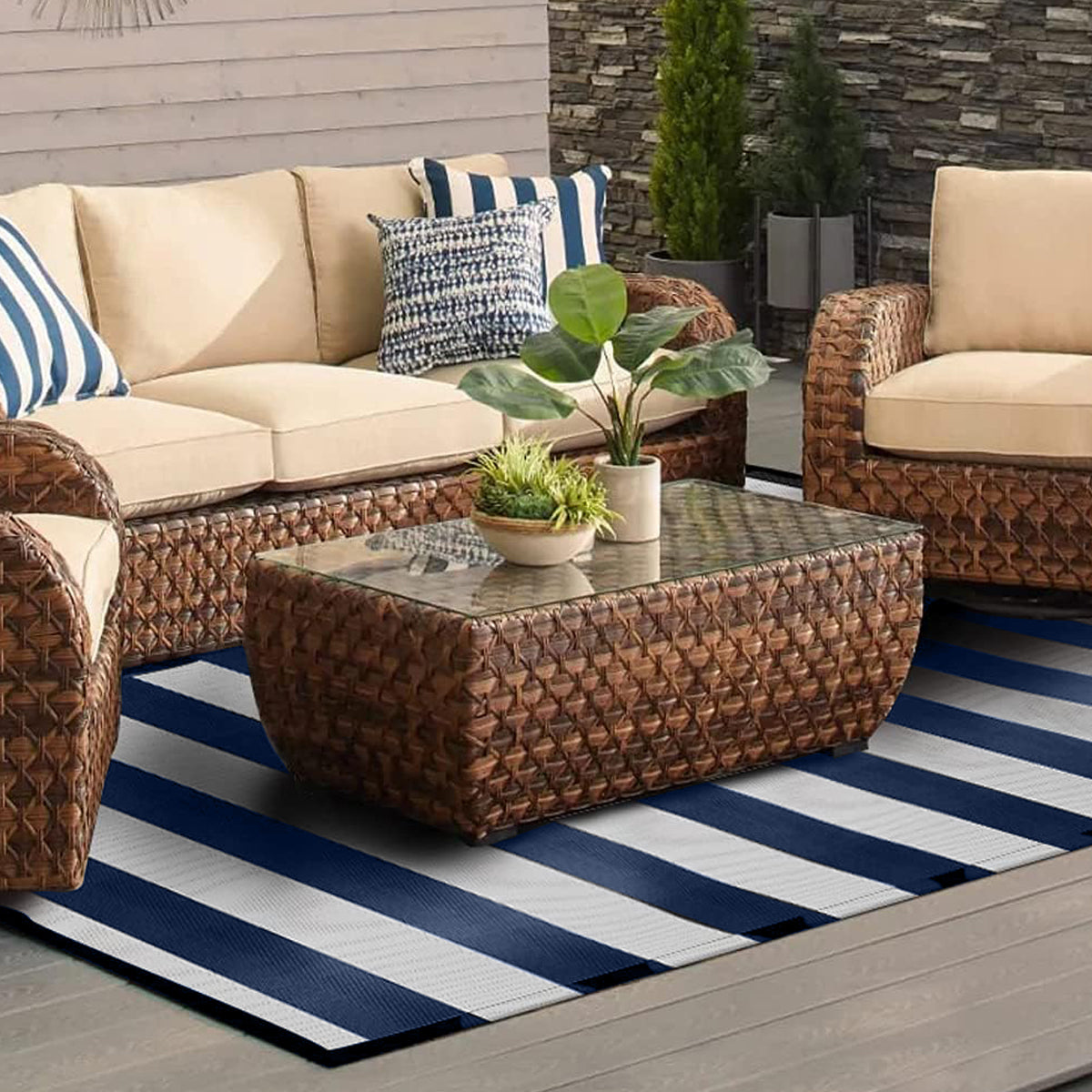 מחצלת זוגית -  פסים הדמייה כחול