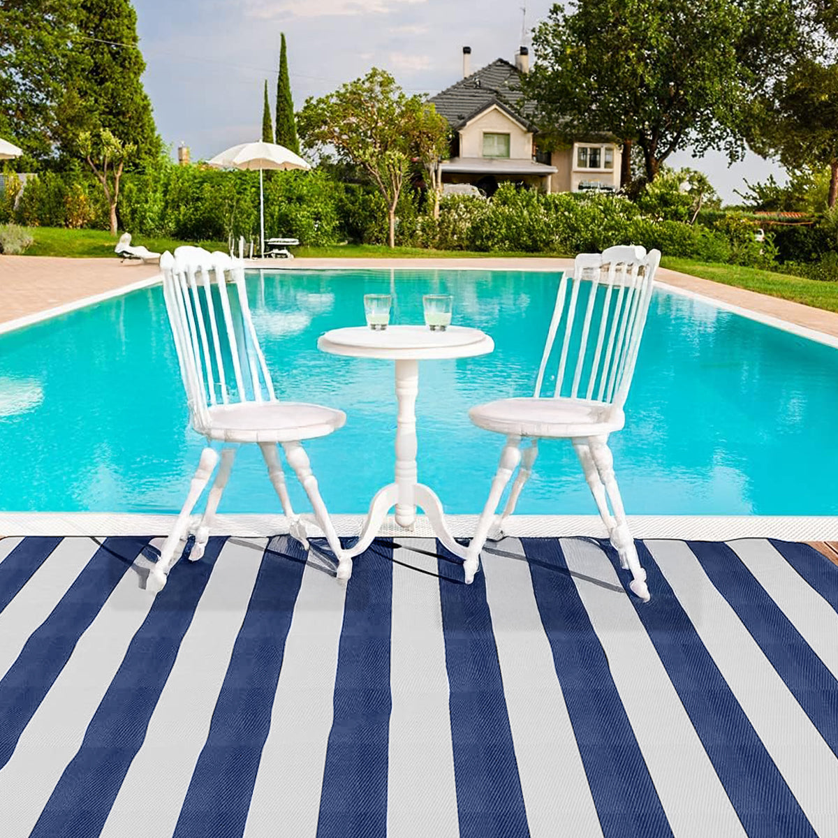 מחצלת זוגית -  פסים הדמייה בריכה