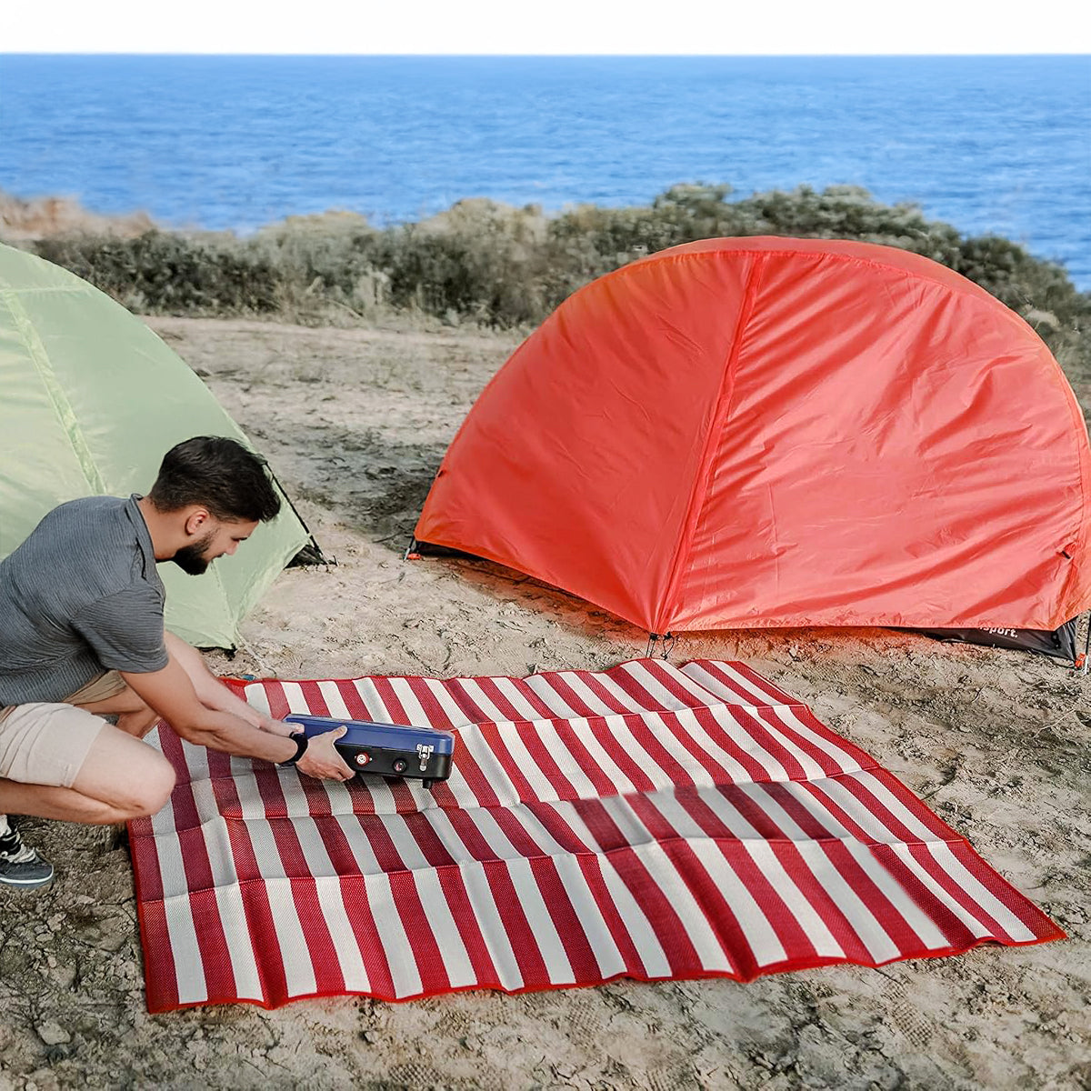 מחצלת משפחתית - פסים הדמייה בים