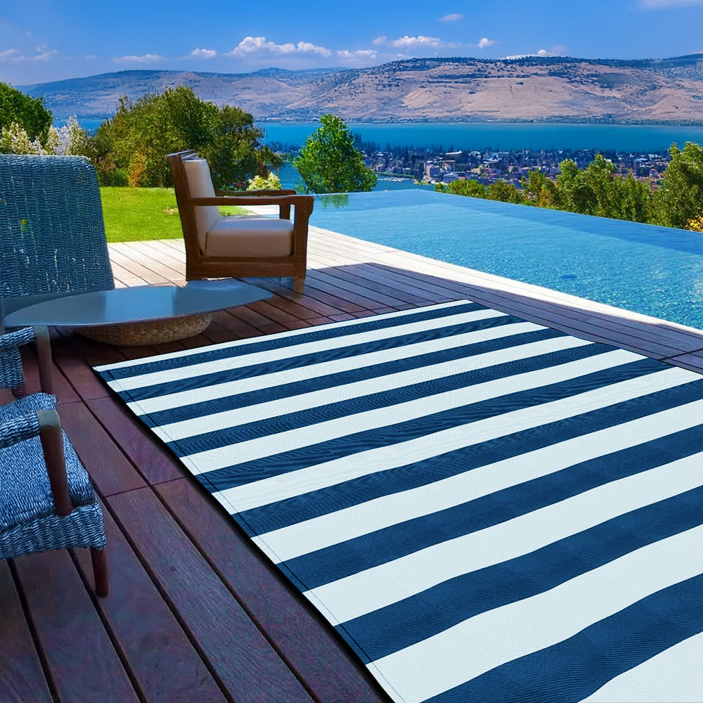 מחצלת משפחתית - פסים הדמייה כחול