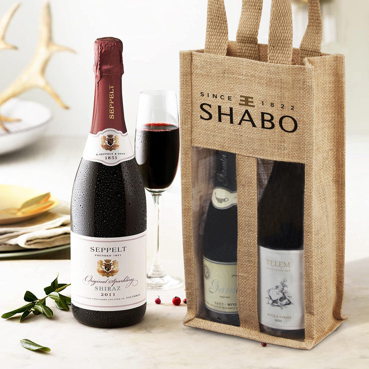 תיק יוטה לבקבוקי יין – לוטם