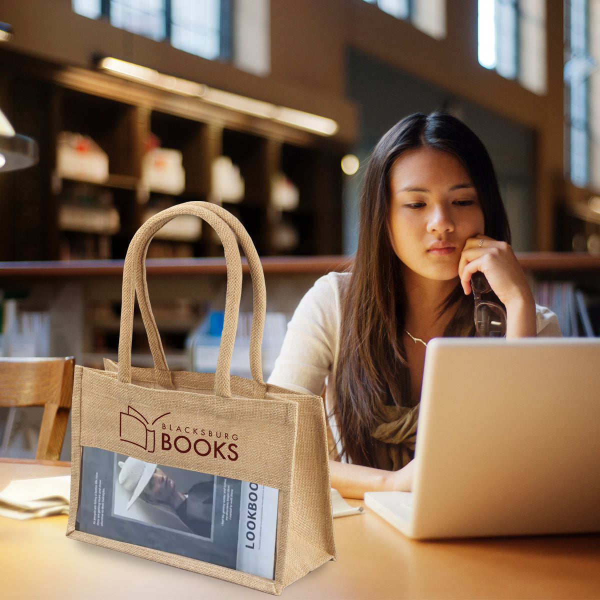 תיק יוטה עם חלון שקוף