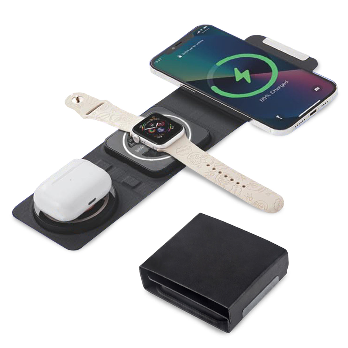  מעמד טעינה אלחוטי מתקפל 3 ב-1: טלפון, אוזניות ושעון חכם