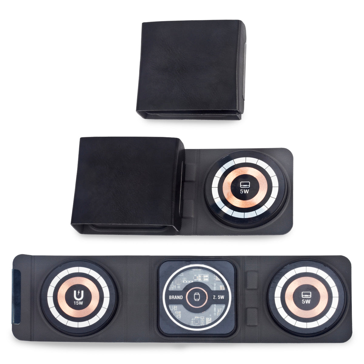  מעמד טעינה אלחוטי מתקפל 3 ב-1: טלפון, אוזניות ושעון חכם שחור