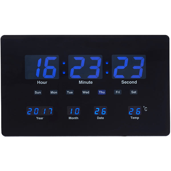 שעון דיגיטלי משולב תאריכון ומד מעלות תאורת לד כחול