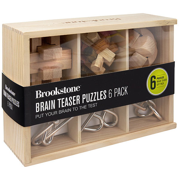 מארז 6 משחקי חשיבה פאזלים מעץ ומתכת באריזת עץ