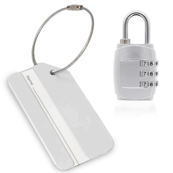 סט מנעול ותג למזוודה - לבן