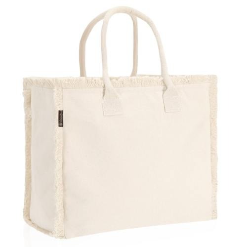 תיק קנבס בגימור פרנזים - מבט מהצד