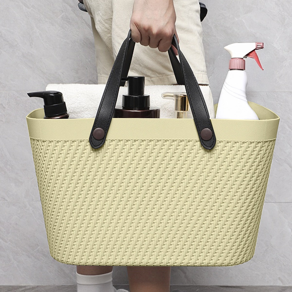 סל קניות איכותי עם ידיות נשיאה עבות הדמייה צהוב 