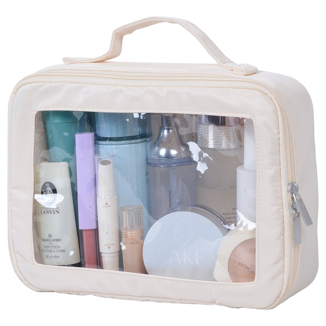 תיק איפור עם חלונית שקופה - לבן