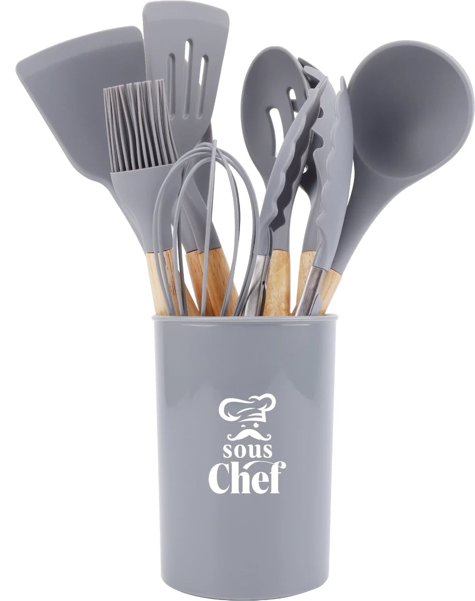 סט כלי סיליקון לבישול 10 חלקים אפור