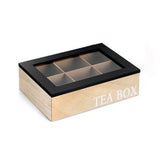 קופסת תה מעוצבת 6 תאים עם כיתוב - TEA BOX