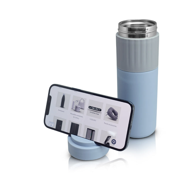 בקבוק נירוסטה כולל מעמד לטלפון