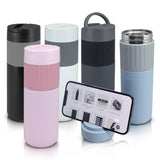 בקבוק נירוסטה תרמי עם מעמד לטלפון