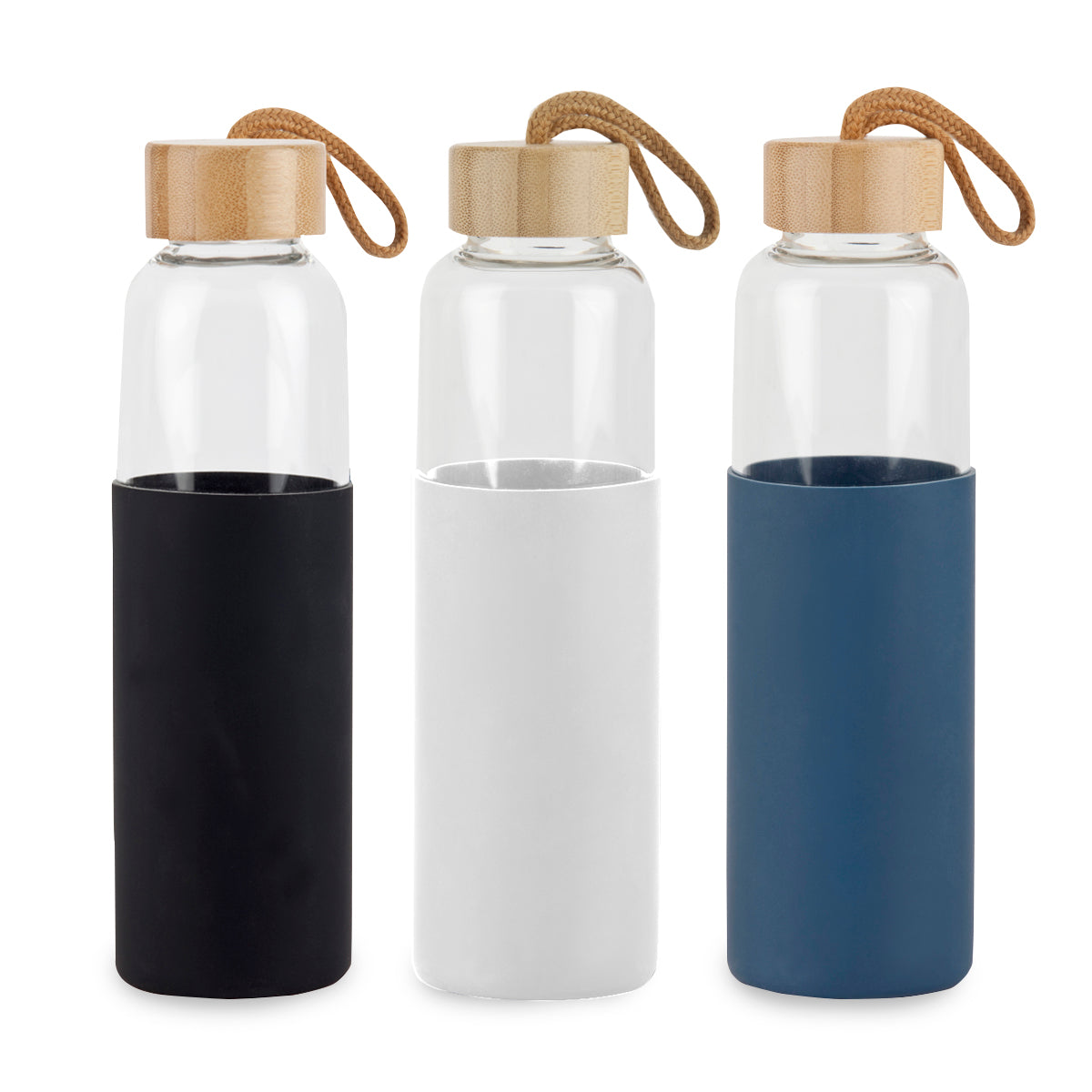 בקבוק זכוכית עם חבק סיליקון ופקק במבוק 